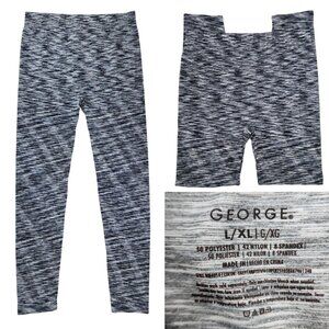 George Womens Large XL 26x25" Stretchy Black & White Tights Compression Leggings